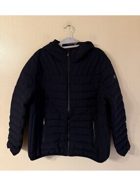 Michael Kors Packable Down Fill Puffer Jacket Full Zip Lightweight Size XL Black